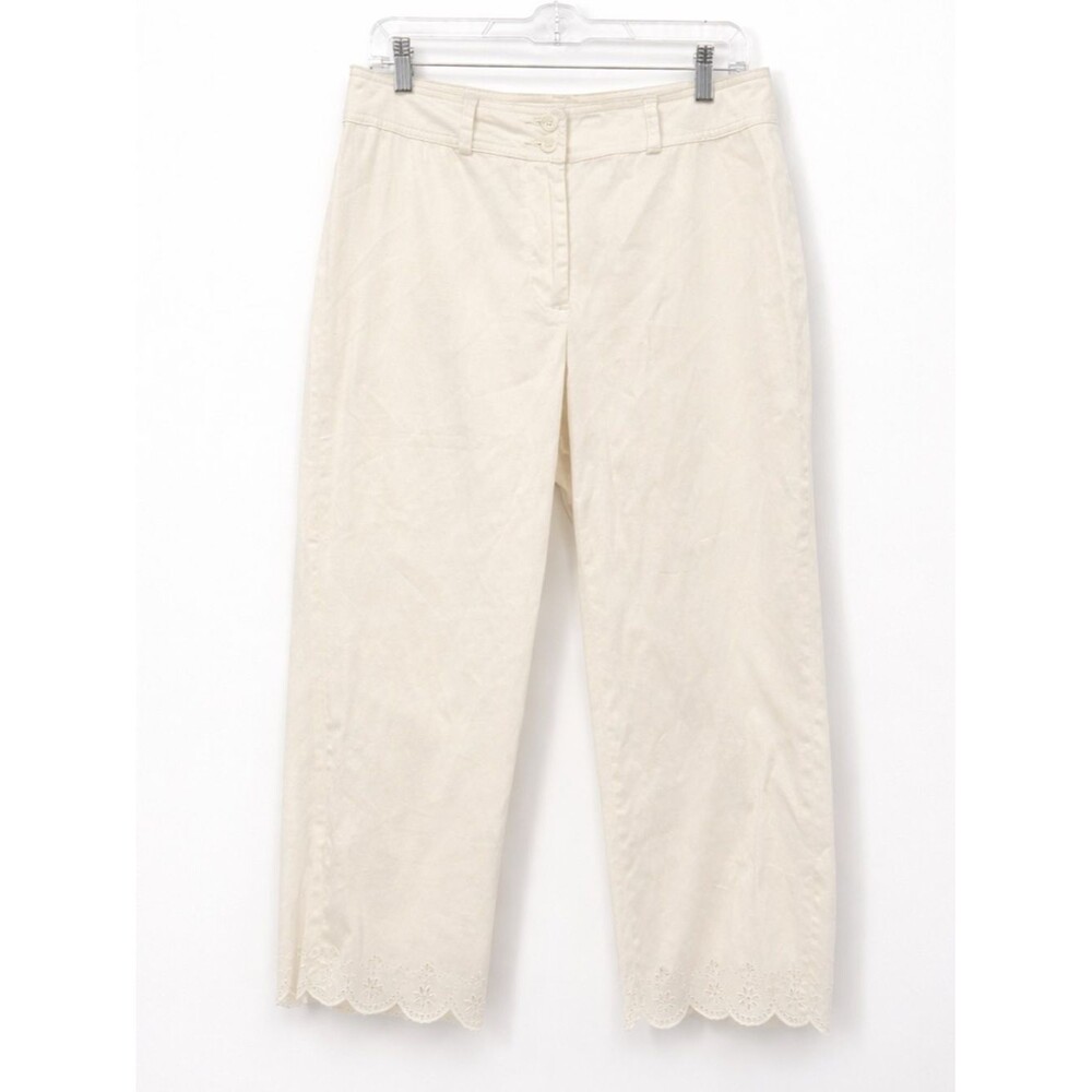Coldwater Creek White Capri Pants Eyelet Dainty Cotton Y2k Classic Size 8
